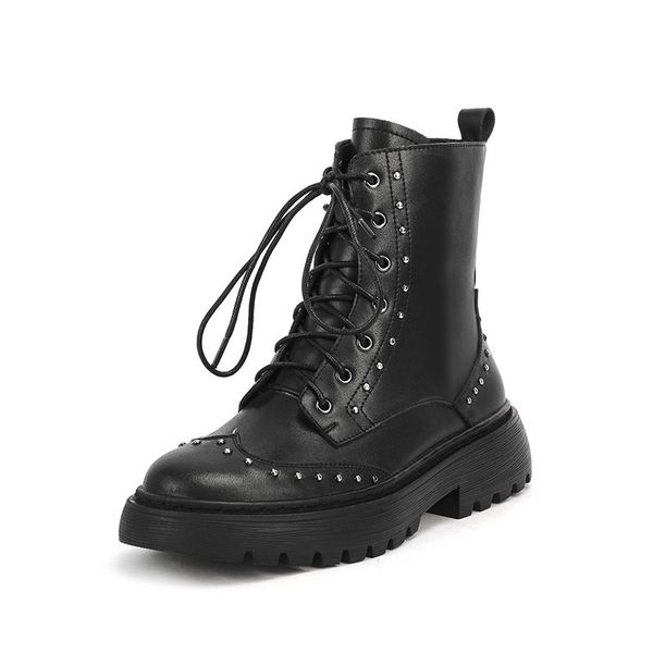 

asumer arrive female footwear leather genuine rivet autumn boots, Black