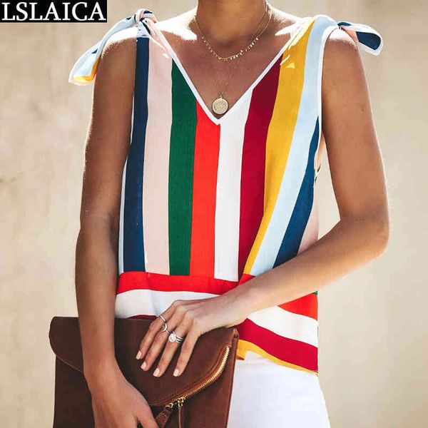 

stripe print blouse women fashion sleeveless shirts summer womens casual loose streetwear clothes plus size 210520, White