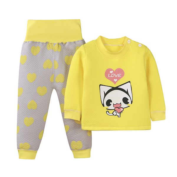 

children's thermal underwear set thick jacket winter new baby underwear set male and female three-layer warm clothing, White