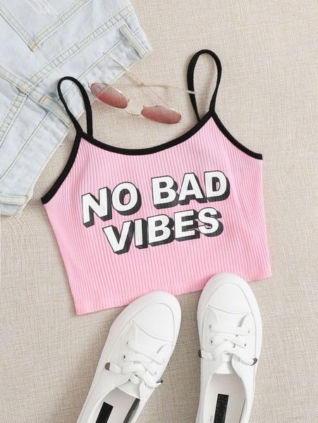 

slogan graphic rib-knit ringer cami 59xr#, White