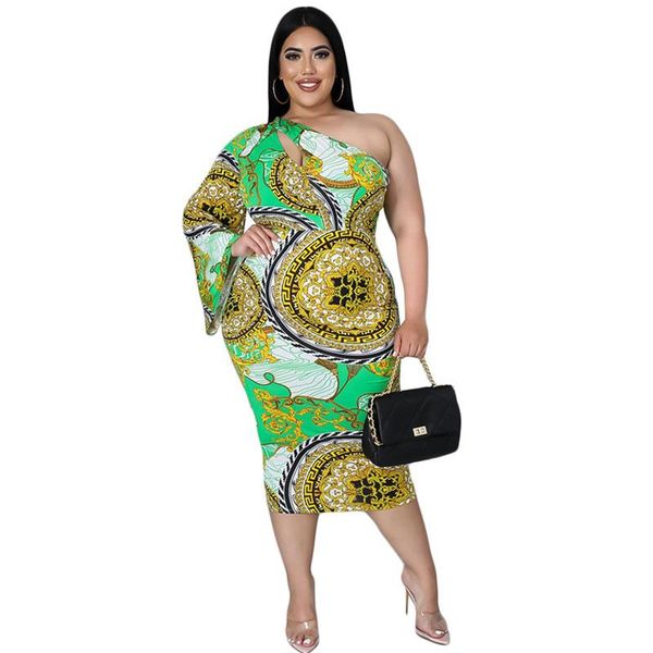 

casual dresses large dress fat woman digital printed one sleeve sexy, Black;gray