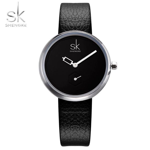

wristwatches sk business women quartz watches creative black leather band simple lady dresses watch clock feminino relogio, Slivery;brown