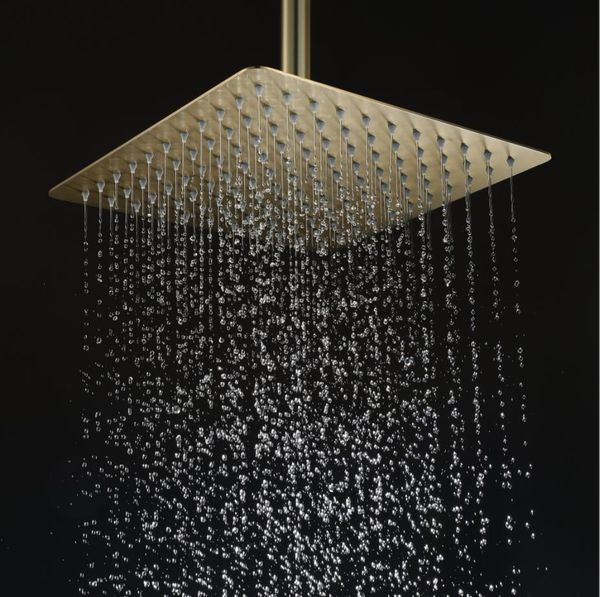 

304 stainless steel rainshowers gold finish square bathroom overhead showerhead 247*247mm with wall/ceiling shower arm
