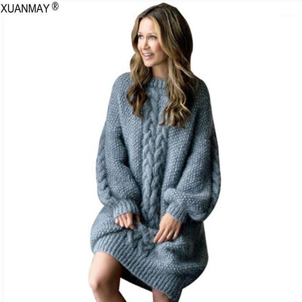 

women's sweaters super warm thick style sweater dress loose large size long sleeve pullover winter 5xl code women, White;black