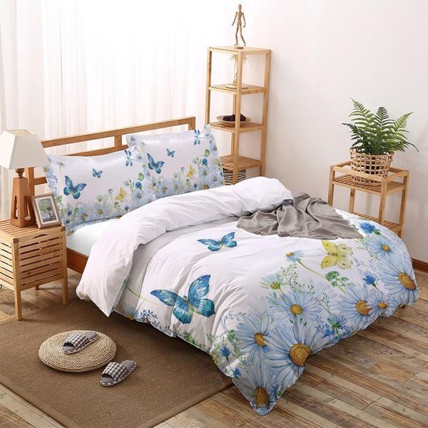 

watercolor flowers butterfly dragonfly duvet cover set home textile bedclothes bed comforter comfortable king size bedding sets