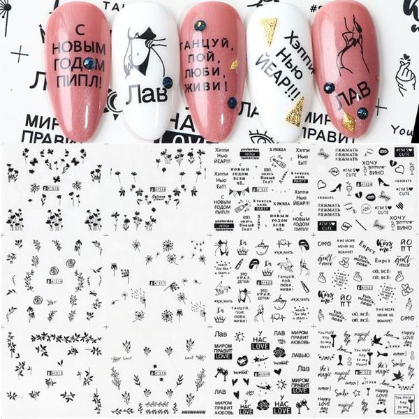 

designs russian letter nail stickers butterfly diy water transfer sliders for nails art decoration manicure set lea1513-15241, Black