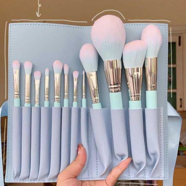 

makeup brushes 12pcs sell mermaid blue red wool fiber brush set with bag powder blush highlight