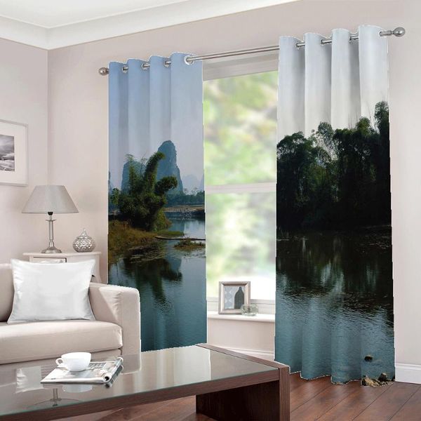 

curtain & drapes po custom big foggy tree landscape by the river window digital print for living room bedroom blackout sets