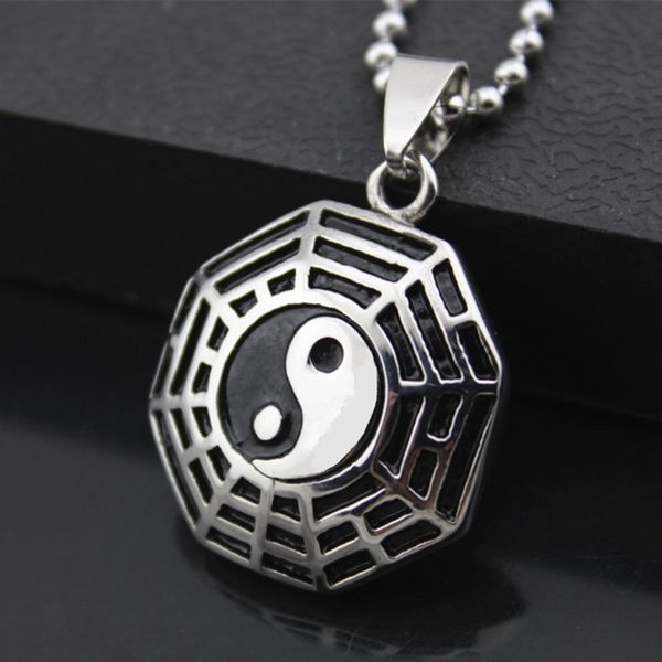 

stainless steel taiji bagua necklace titanium yin yang pendant, Silver