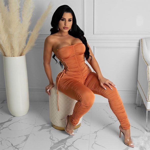 

pant yiciya 2021 will see clothing hollow velvet bandage folding women's thin fashion suit bodysuit, White