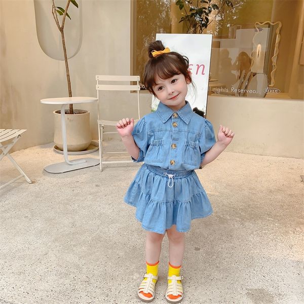 

selling childrens clothing 2022 summer new product denim skirt suit girl baby fashion boutique skirt cute child, White