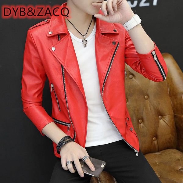 

men's jackets dyb&zacq leather men spell color lapel collar coats male motorcycle jacket short belt slim clothing, Black;brown