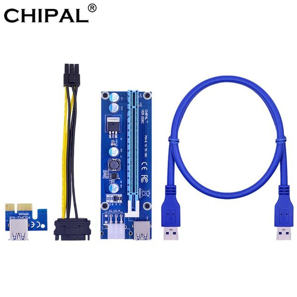 

100pcs ver 006c pci-e riser card pcie 1x to 16x + 60cm usb 3.0 cable / sata 6pin power cord for btc ltc eth mining computer cables & connect