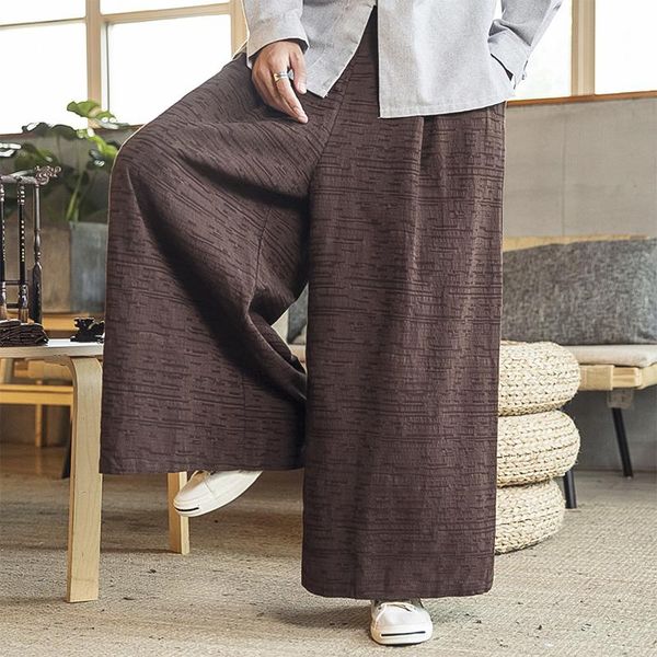 

men's pants mens wide leg casual bell-bottoms cotton linen long trousers comfort loose n5, Black