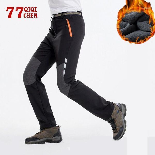 

men's pants winter fleece softshell pant men waterproof warm outdoor cargo reflective hiking stretch casual work trousers s-4xl1, Black