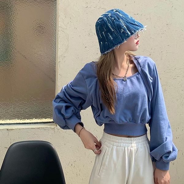 

women's hoodies & sweatshirts hipster casual style pullovers ins fashion brand square collar crop korean clothes women autumn, Black