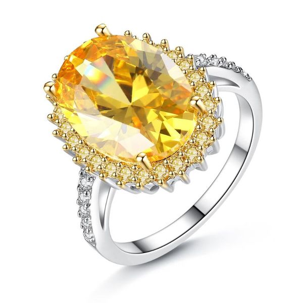 

wedding rings large oval yellow zircon ring women creative 2021 trend jewelry female copper plating finger wholesale, Slivery;golden