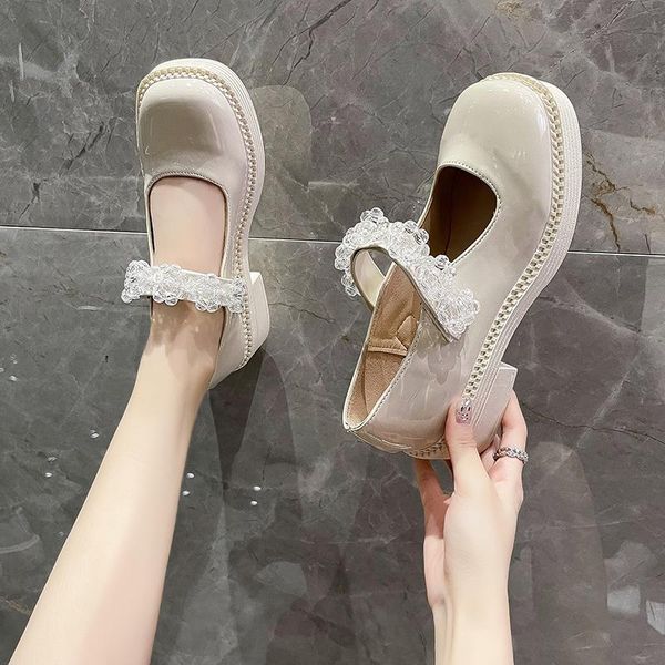 

slippers string bead soft beige heeled sandals female shoes med on a wedge comfort black 2021 summer pu basic casual retro mary