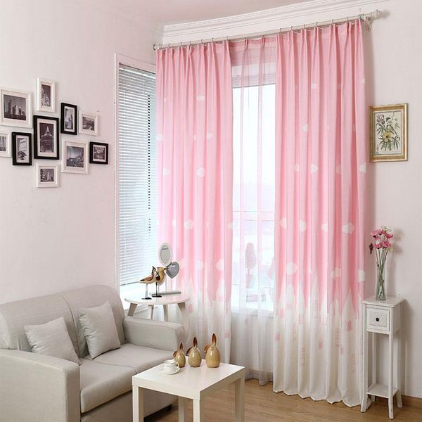 

curtain & drapes cartoon castle print sweet pink half sun visor child girl tulle perspective quality custom