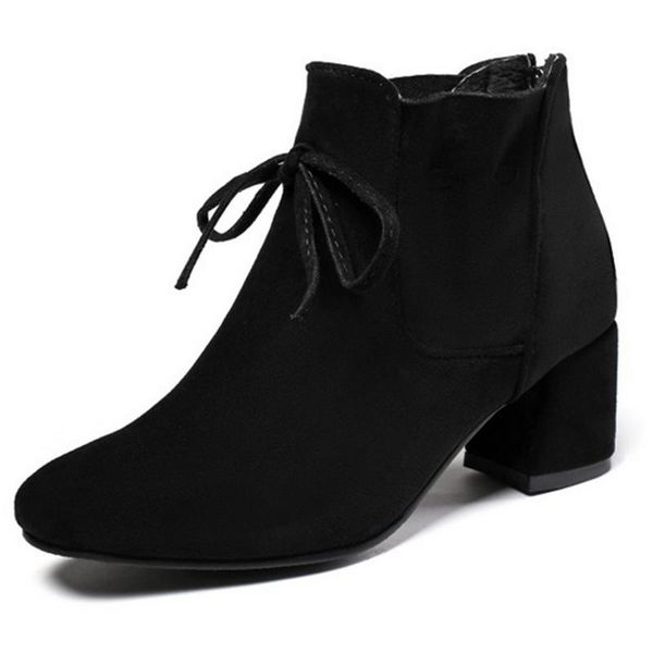 

boots 2021 women fashion casual ankle cross-tied square high heel party shoes black warm size 34-43