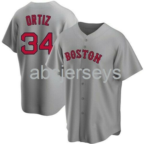

stitched custom david ortiz #34 gray baseball jersey xs-6xl, Black