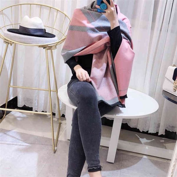 

70% off design scarf winter new plaid scarf korean mosaic geometric thickened cashmere blend warm shawl, Blue;gray
