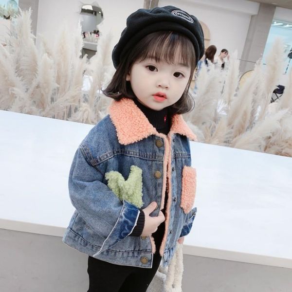 

jackets girls denim coat thick warm coats outerwear cotoon padded kids jacket toddler clothes for, Blue;gray