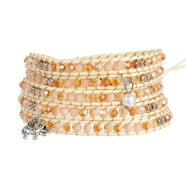 

faceted champagne crystal wrap bracelet charm elephant moon pearl geometric copper beads bracelets for women boho jewelry gift, Golden;silver