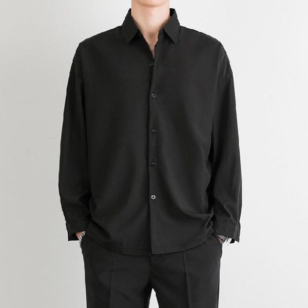 

men's casual shirts 40%long sleeve shirt turn-down collar soft buttons closure solid color men top, White;black