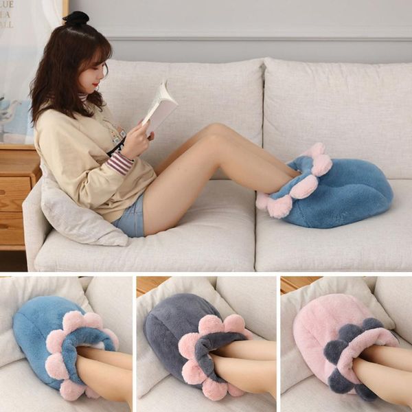 

winter cartoon fur foot warmer artifact plugged in temperature heated slippers portable feet electric heating pad, Black