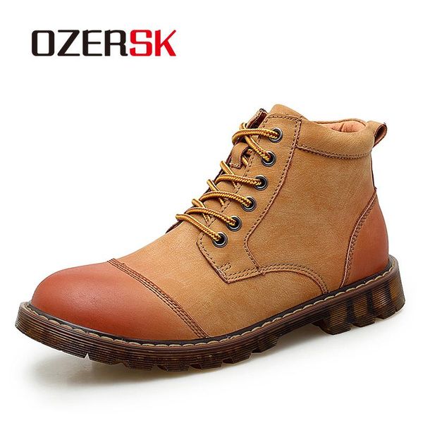

boots ozersk brand 2021 autumn winter classic men ankle high qality comfortable shoes big size 38~46, Black