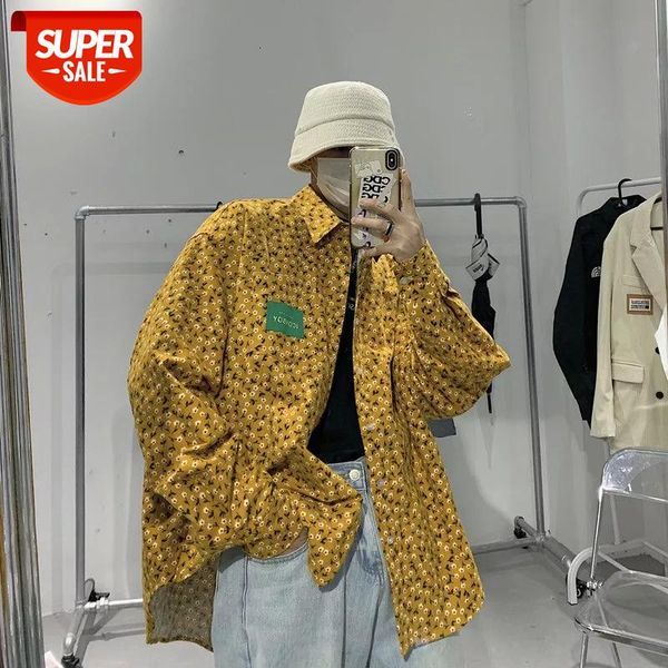 

2021 men's loose floral printing couple shirt long sleeves streetwear camisa masculina fashion cotton clothes casual shirts #cm2v, White;black