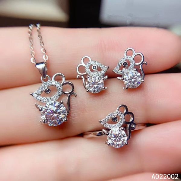 

fine jewelry 925 sterling silver inlaid mosang diamond pendant ring earring female set support detection bracelet, earrings & necklace, Black
