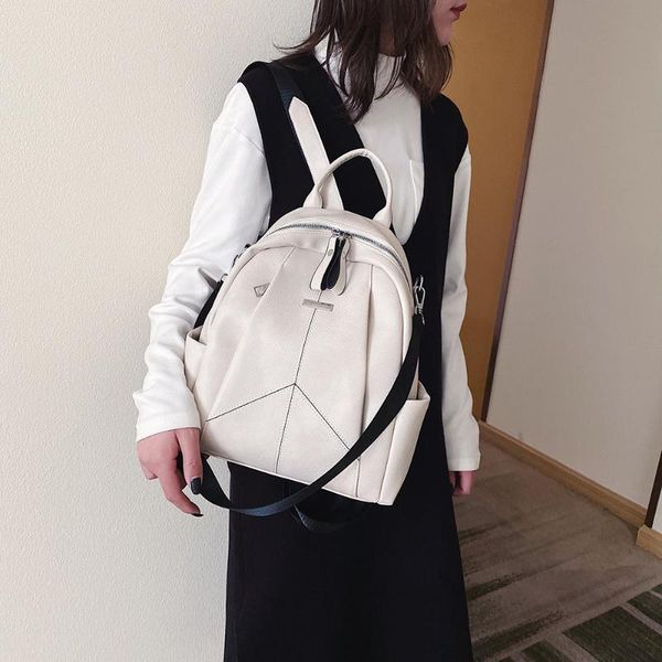 

outdoor bags 2021 spring soft leather ladies backpack designer large capacity casual travel bag white main sac a dos femme