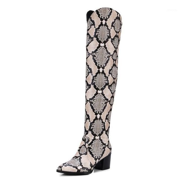 

boots winter lady women's rubber shoes rain booties ladies thigh high heels snake print 20211, Black