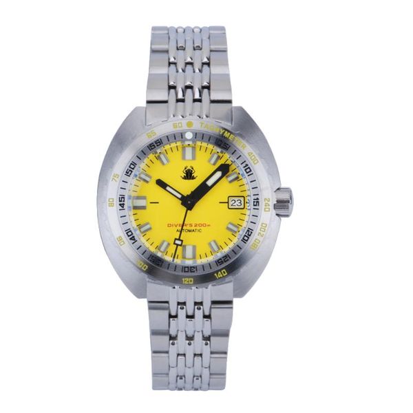 

wristwatches tactical frog sub 300t yellow dial men's watch sapphire stainless steel case nh35 automatic movement diver wristwatch 200m, Slivery;brown
