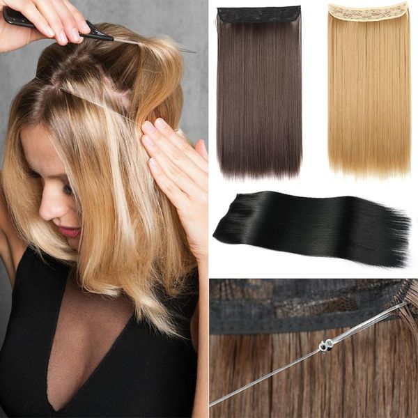 

synthetic wigs halo hair no clip in fish line false hairpiece piece colored natural brown black fringe fake