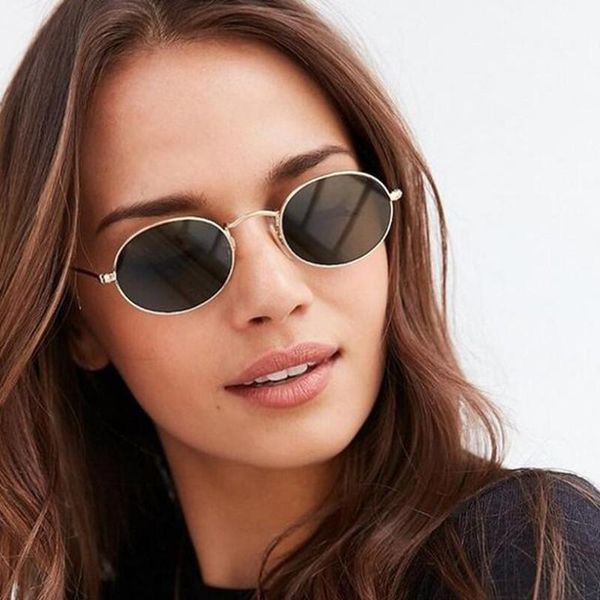 

sunglasses oval women men glasses lady luxury retro metal sun vintage mirror uv400 streetwear, White;black
