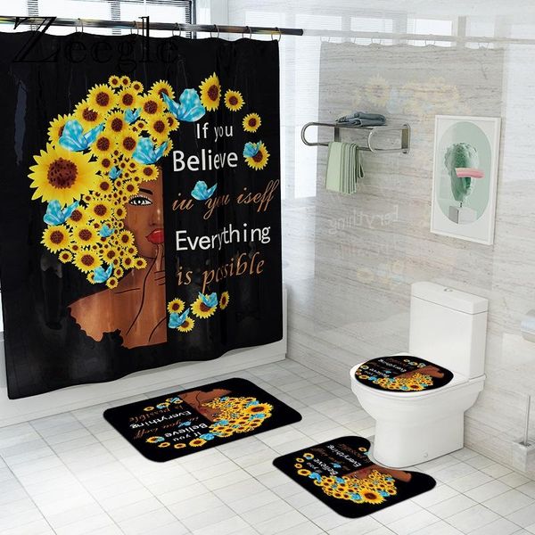 

bath mats sunflowers woman printed mat and shower curtain set flannel carpet toilet cover waterproof bathroom floor
