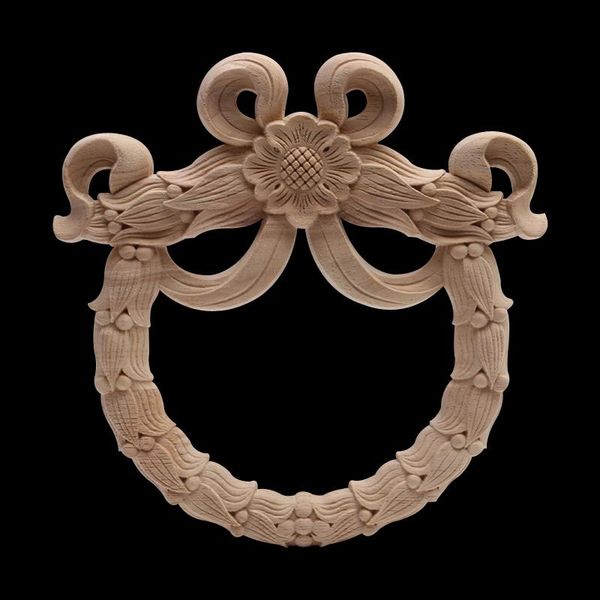 Oggetti decorativi Figurine Applique in legno in stile europeo Porta rotonda Fiore Dongyang Scultura in legno Mobili massicci