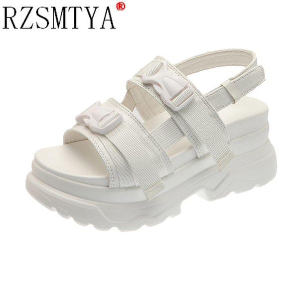 

platform shoes women sandals wedge heels height increaming buckle thick soled beach woman, Black