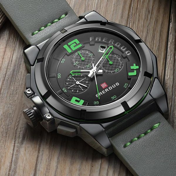 

wristwatches pirate men watch chronograph big dial sports multi-function genuine leather watches relogio masculino, Slivery;brown