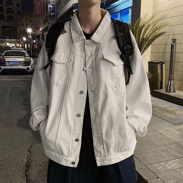 

men's jackets white denim jacket spring and autumn hong kong style loose all-match korean trend casual work, Black;brown