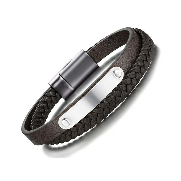 

listing european and american style fashion jewelry stainless steel & leather two circles men's personality bracelet link, chain, Black