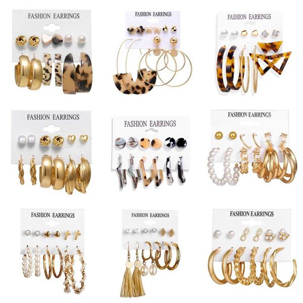 

earring set pairs creative simple earrings alloy metal earrings pearl female