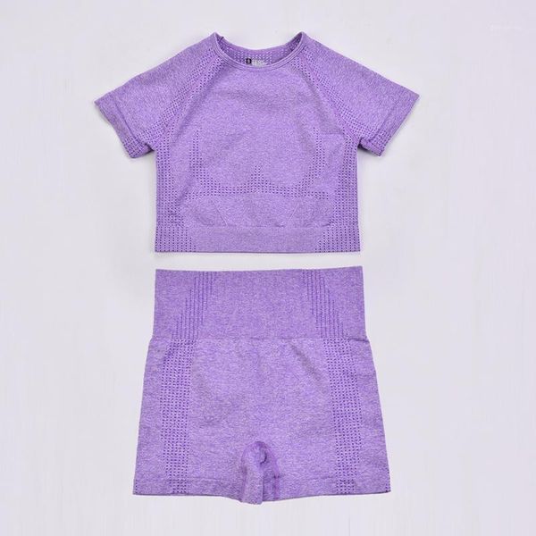 

yoga outfits women short sleeve set 2 piece seamless sport suit gym clothes fitness crop shirt high waist shorts sportswear1, White;red