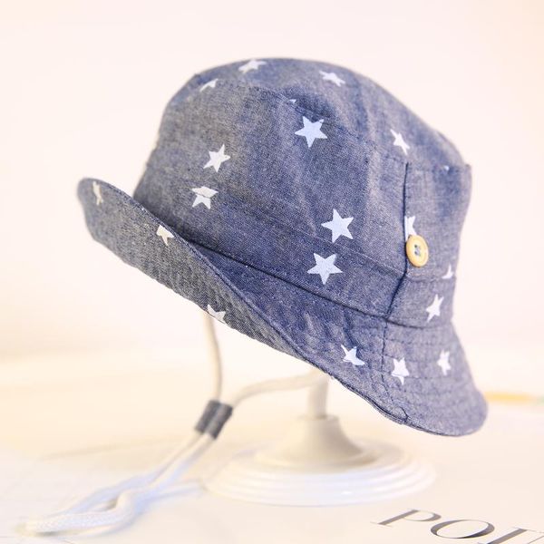 

cloches 2021 fashion baby bucket hat stars print summer cap little cowboy cotton boys and girls panama sun, Blue;gray