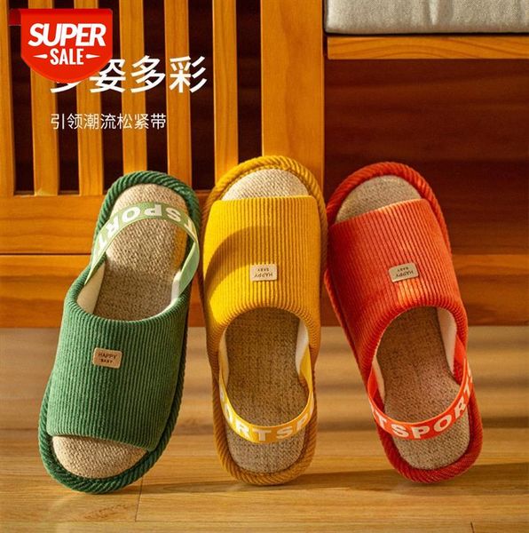 

linen slippers female home japanese-style indoor couple cotton and soft thick bottom four breathable #kc4r, Black