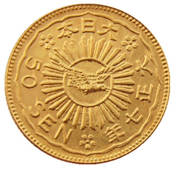 JP (28) Reprodução Japão 50 sen artesanato banhado a ouro asiático taisho 7 ano moeda decoração de casa acessórios