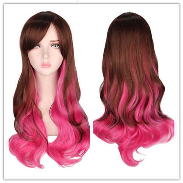 

harajuku style gradual change color cos wig female long roll, Black